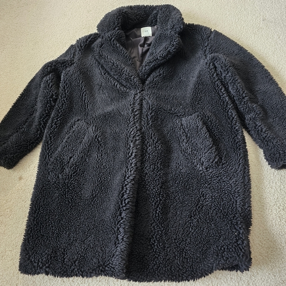47H&M Short Faux Shearling Coat Teddy Fuzzy Comfy Coat Jacket Super Oversized XS